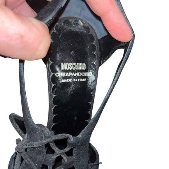 Moschino Cheap and Chic Black Suede Cutout Lace-Up Heels Shoes 7 Italy 90s y2k - Picture 5 of 5